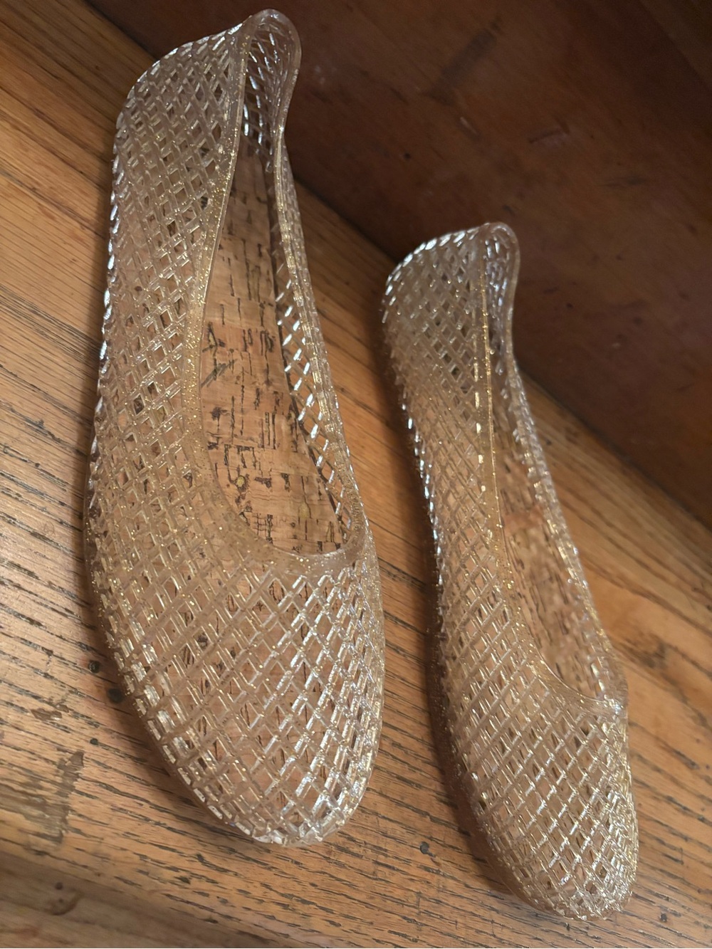 Clear Jelly Ballet Flats for Women - Gold Sparkle